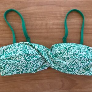 Boden White Bikini Top with Green Paisley Twist